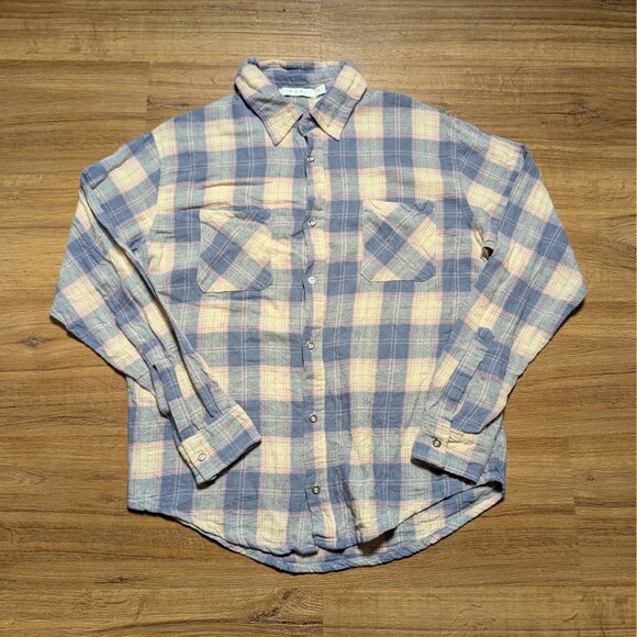 MNML Flannel Shirt Mens Medium Plaid Multicolor Button Up Double Pockets - Picture 1 of 10